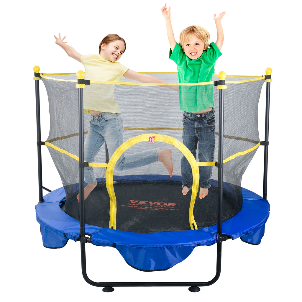 60" 5FT Trampoline for Kids Indoor Outdoor Trampoline with Safety Enclosure Net Basketball Hoop and Ocean Balls for Kids