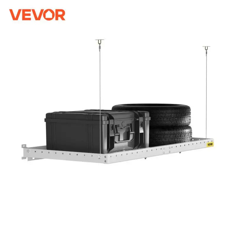 2x4 2x8 FT Garage Wall Mounted Shelf White Black 500LBS Capacity Adjustable Steel Shelf & Three Wire Ropes for Repair Shop