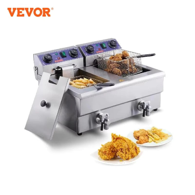 Electric Deep Fryer w/Dual Removable Tanks 12L 5000W Commercial Countertop  Fryer for Chicken French Fries Frying Chips