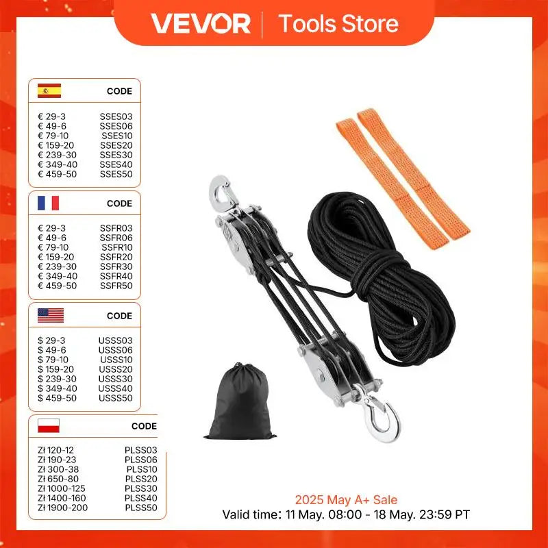 4400Lbs Pulley Hoist System 5:1 Lifting Power with 2 Soft Loops & 100ft Rope Block Tackle for Garage Lifting Heavy Objects