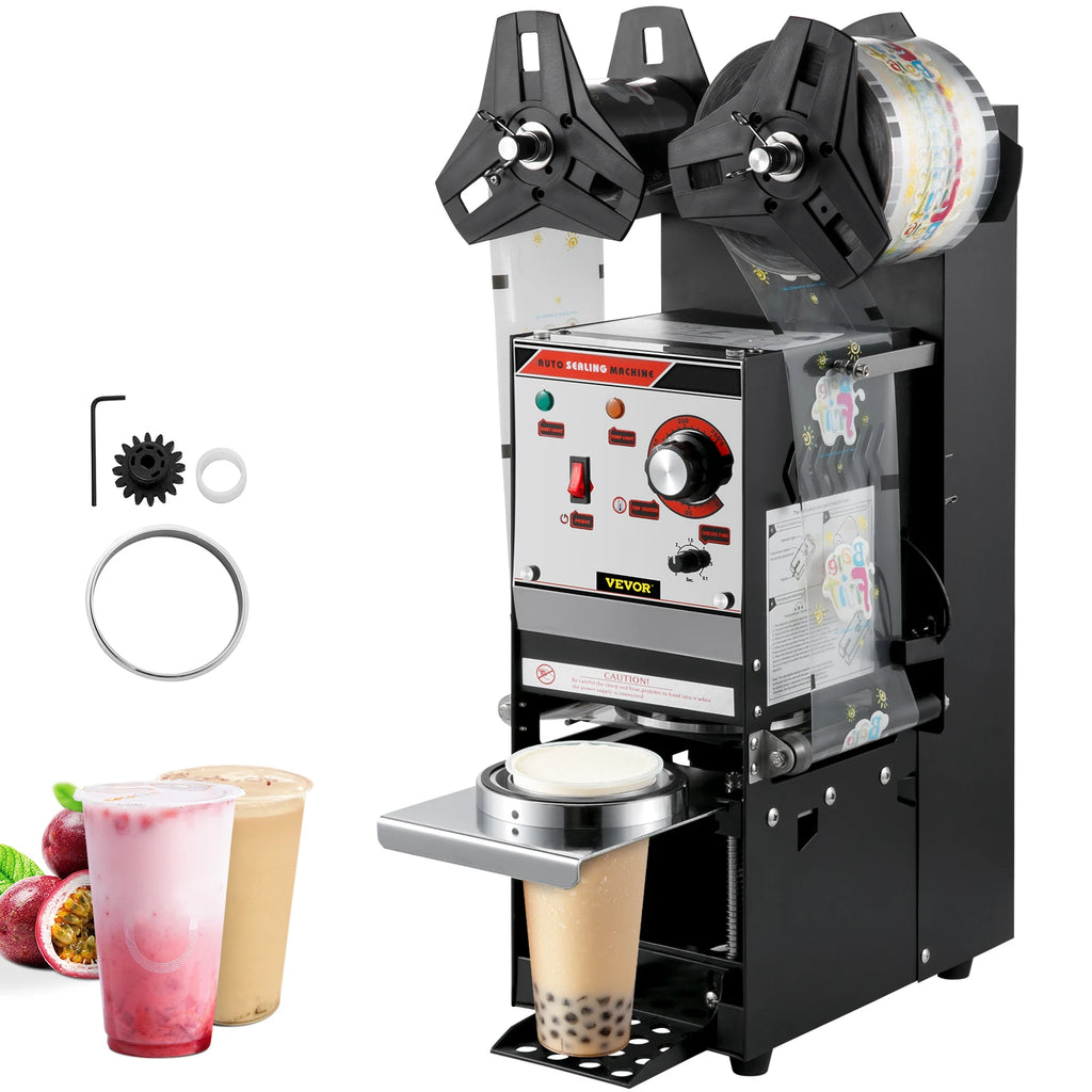 Cup Sealing Machine Black Semi-automatic 90/95 MM 300-500 Cups/Hour Accurate Temperature & Time Setup Electric Cup Sealer
