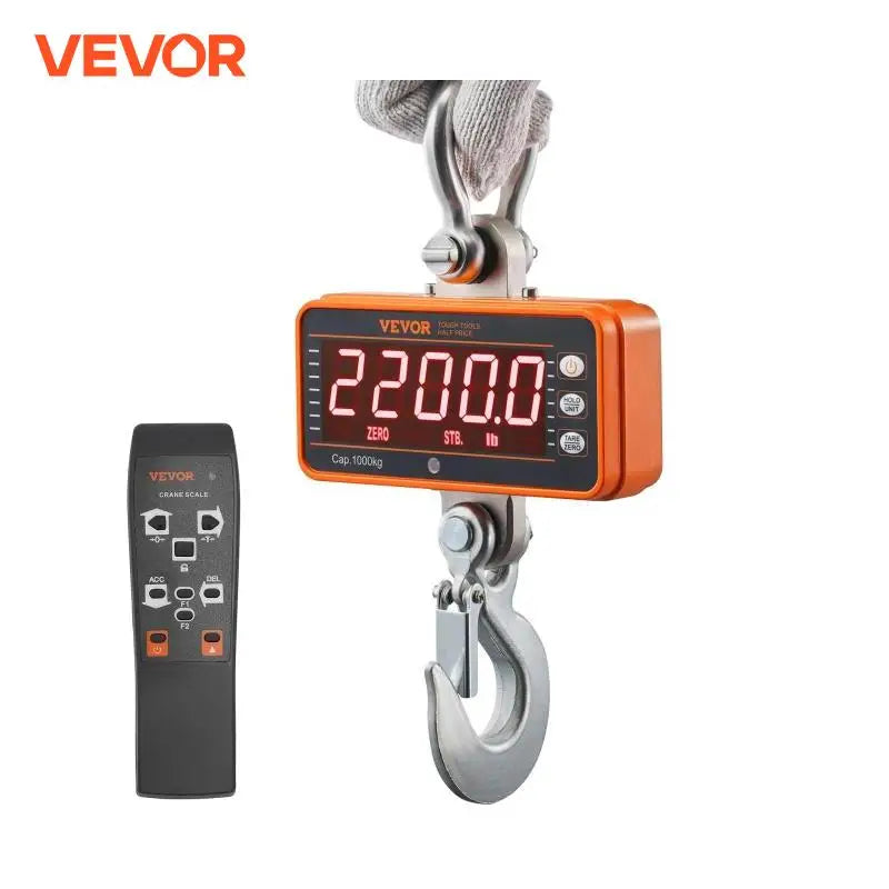 1000 kg Digital Crane Scale Industrial Hanging Scale with Remote Control Cast Aluminum Case & LED Screen for Construction