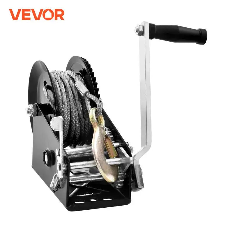 Hand Winch Heavy Duty Rope Crank with 33 ft Steel Wire Cable and Two-Way Ratchet for Trailer Boat or ATV Towing