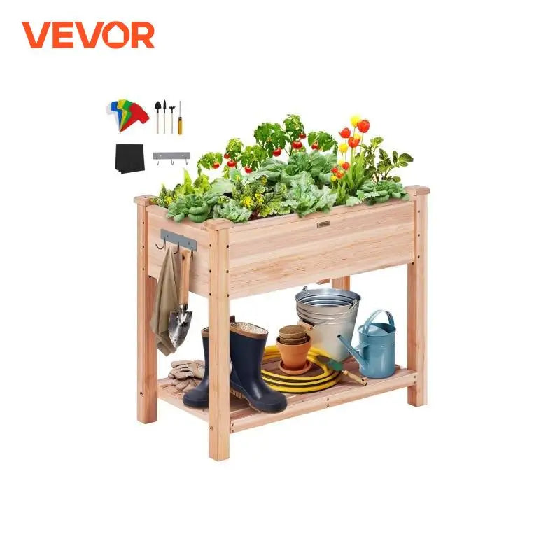 Wooden Raised Garden Bed Planter Box Elevated/Floor w/ Whole Kit and Drainage System for Planting Flower Vegetable Herb