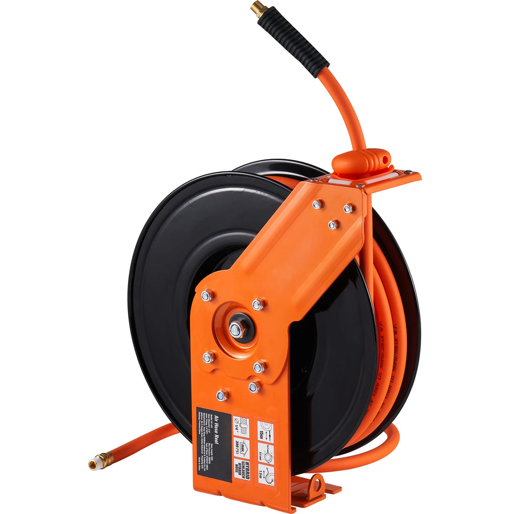 Retractable Air Hose Reel,3/8IN x 50Ft Hybrid Air Hose 300PSI,Air Compressor Hose Reel w/5 ft Lead in,Ceiling/Wall Mount