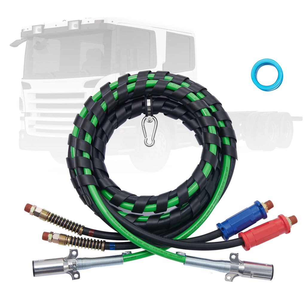 12/15FT Semi Truck Air Lines Kit 3-in-1 Air Hoses & ABS Power Line for Semi Truck Trailer Tractor with Hook & Teflon Tape