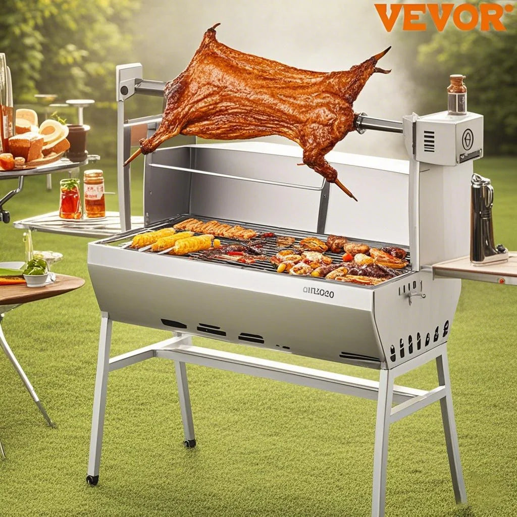 Rotisserie Grill with Windscreen, BBQ Whole Pig Lamb Goat Charcoal Spit Grill, 35 Inch 90 Lbs Capacity, Electric 42W Motor