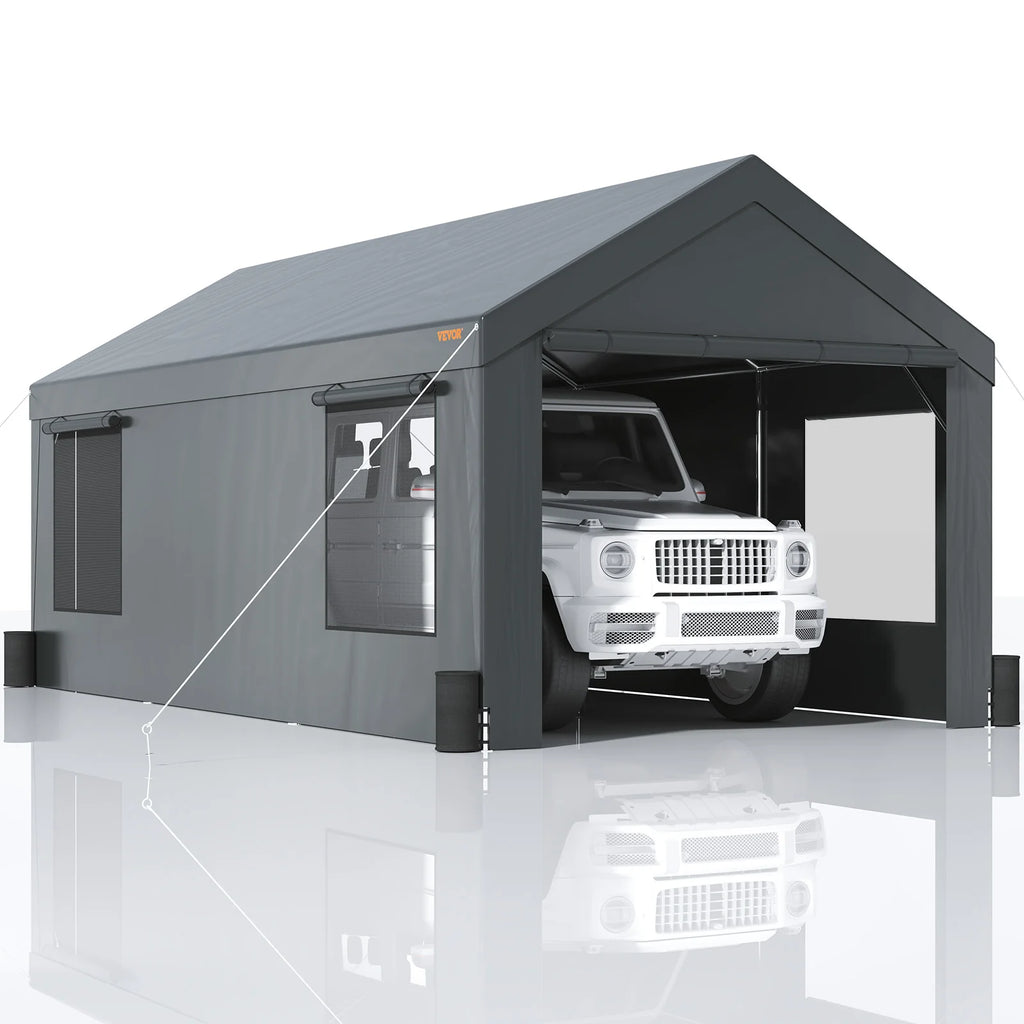 Carport 10x20ft/12x20ft Heavy Duty Car Canopy Waterproof Garage with Roll-up Ventilated Windows & Removable Sidewalls