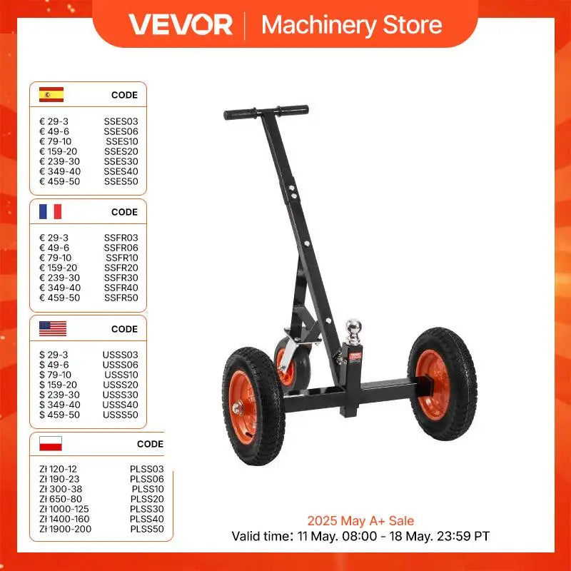 1000/1200lbs Tongue Trailer Dolly Carbon Steel Boat Mover with 16.7in/18in - 22in Height Adjustable for Moving Cargo RVs