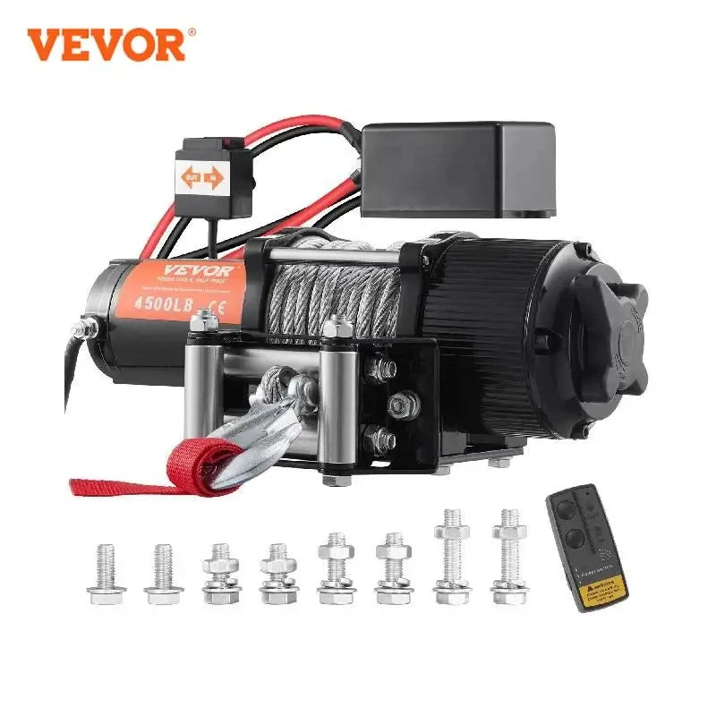 4500lbs ATV/UTV Electric Winch Nylon/Steel Rope Winch with Wireless/Wired Remote for Truck Car Towing Jeep Off-Road SUV