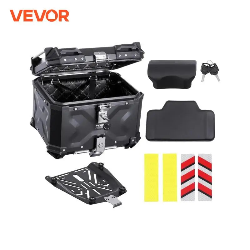 Motorcycle Top Case Universal Aluminum Alloy Motorbike Tail Box with Leather Lining Waterproof Detachable Motor Top Box