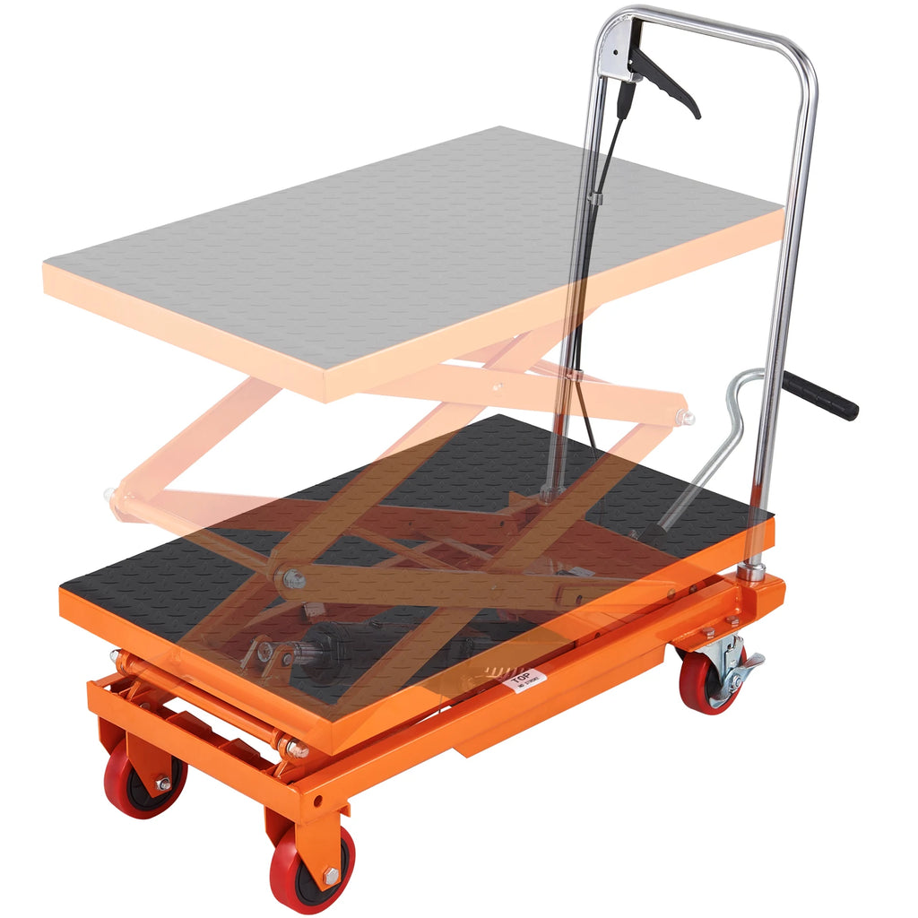 Hydraulic Lift Table Cart 330lbs Capacity 50" Lifting Height, Manual Double Scissor Lift Table for Material Transportation