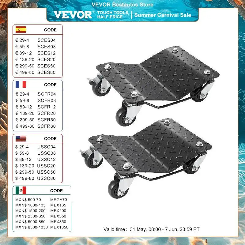 Car Tire Wheel Trolley Dollies 2/4PCS 1500 Lbs Weight Capacity Vehicle Skates Moving Tire with 4 Casters Auto Repair Mover