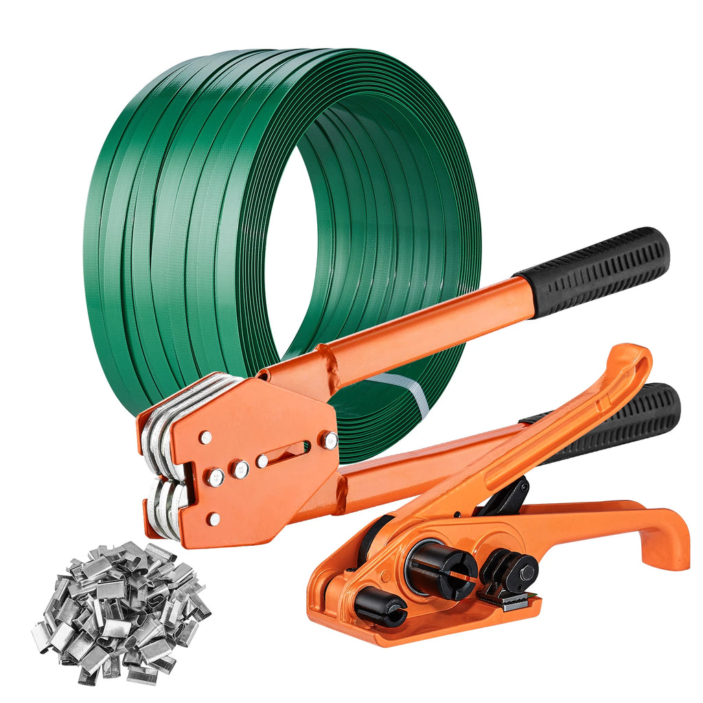 Manual Plastic Strapping Banding Machine Packing Strap Baler with Tension Tool Packer 1000ft PET Band 300 Metal Seals Kit