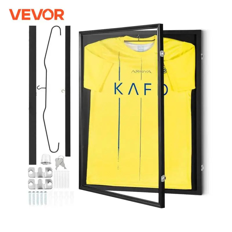 Jersey Display / Sports Card Display Frame Case, Large Lockable Sport Shadow Box, 98% UV Protection PC Glass and Hangers
