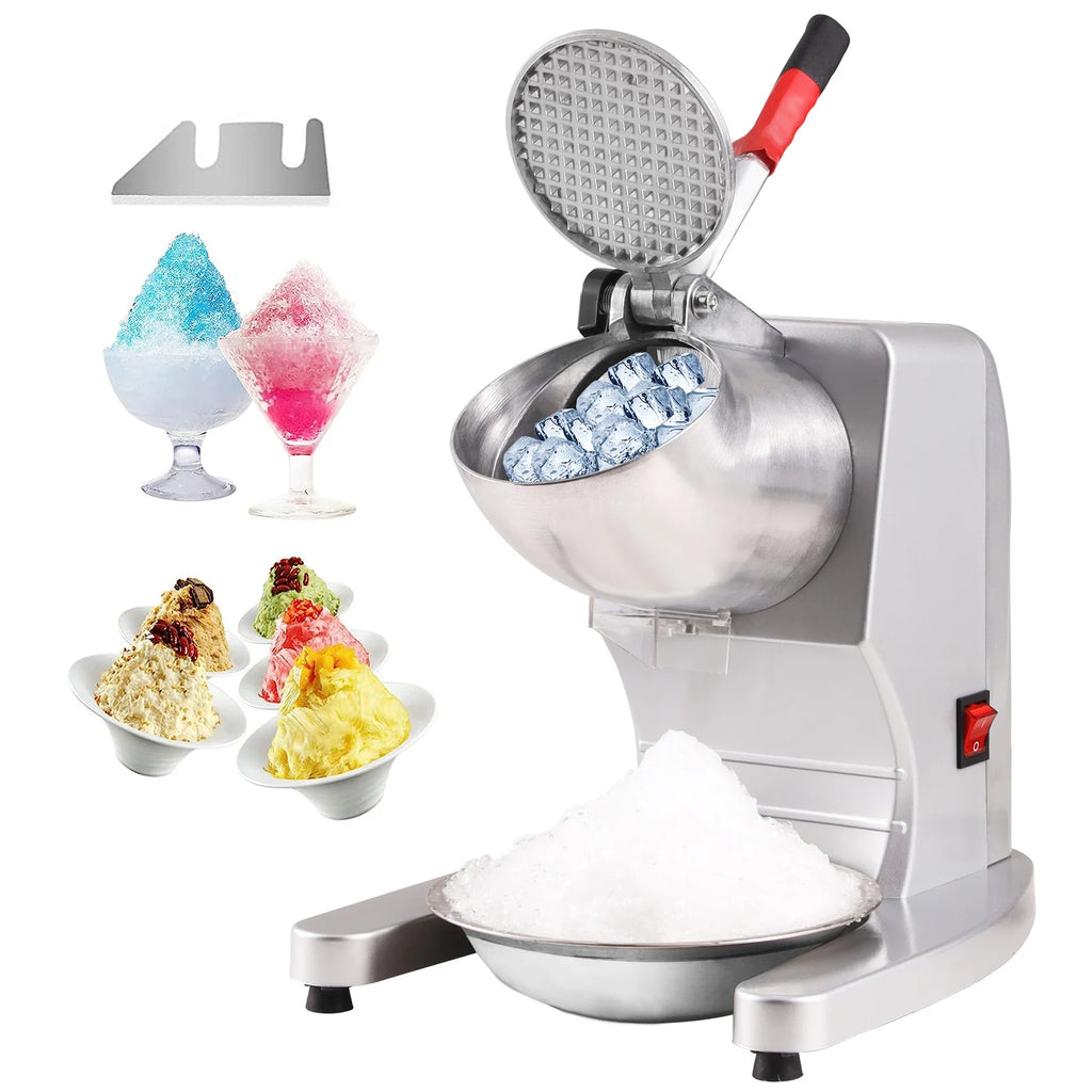 Ice Crushers Machine,220lbs Per Hour Electric Snow Cone Maker w/4 Blades,Stainless Steel Shaved Ice Machine w/Cover & Bowl