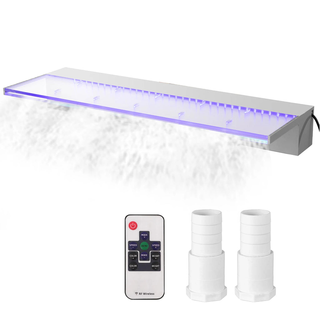 Fountain Spillway 92cm Width Pool Waterfall Fountain W/17 Colors Led Pool Waterfall Kit Outdoor Garden Pool Waterfall