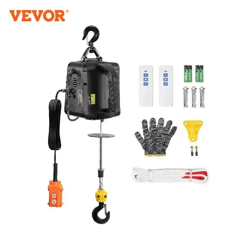 1100lbs 1500W Electric Hoist Winch 3-in-1 Portable Power Winch Crane with Wireless Remote Control for Overload Protection