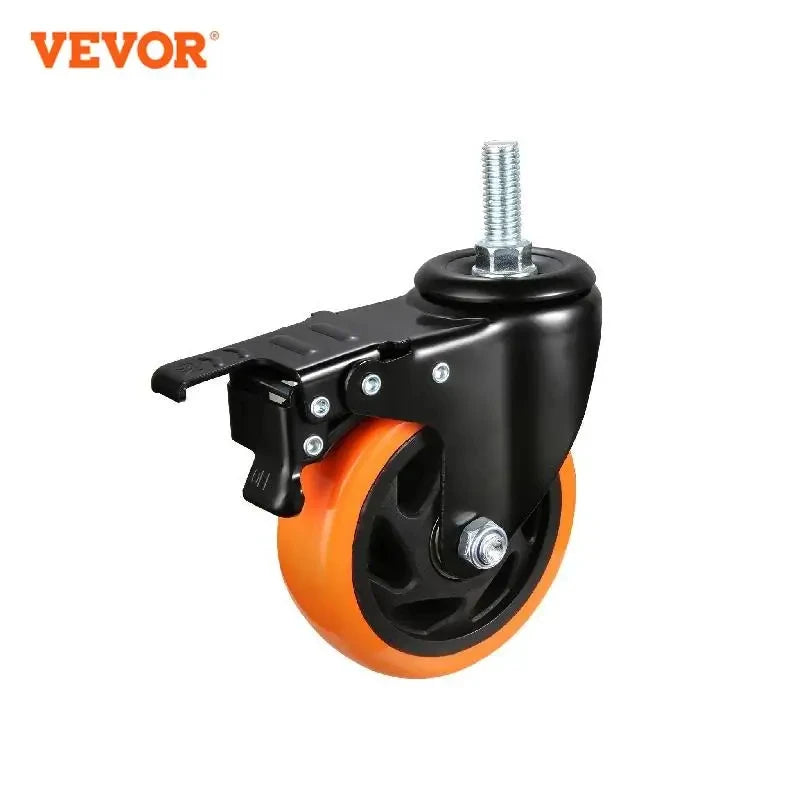 2/3/4 inch Caster Wheels Set of 4 Threaded Stem Industrial Swivel Casters with Dual Locking A/B Brake for Cart Furniture