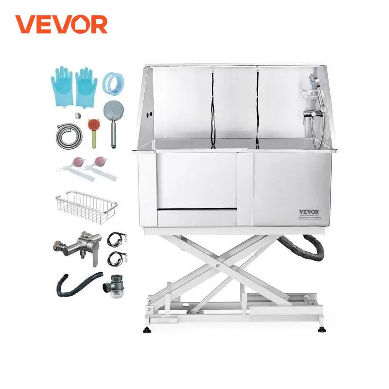 50" Pet Dog Grooming Tub Electric Height Adjustment Stainless Steel Bathing Station Bathtub for Multiple Pets Washing Sink