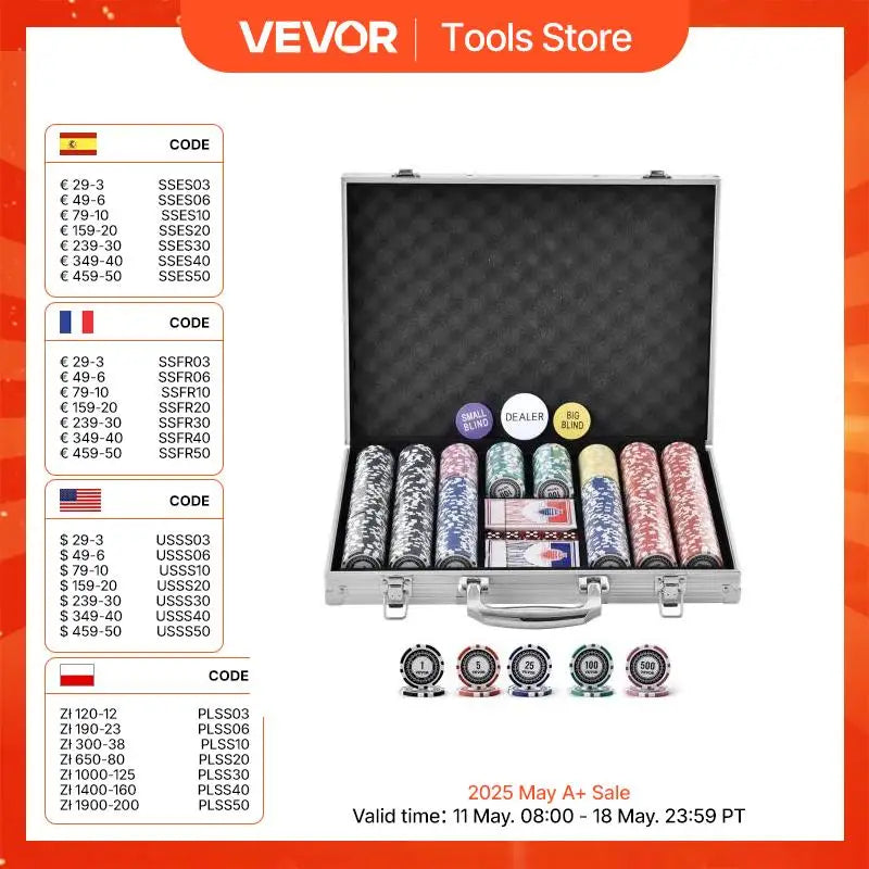 500 Pieces Poker Chip Set Complete Poker Playing Game Set with Aluminum Carrying Case for Texas Hold'em Blackjack Gambling