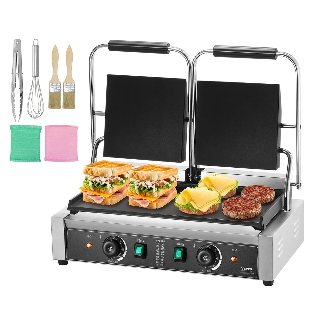 Commercial Panini Grill, 3600W Electric Sandwich Panini Maker, Stainless Steel Double Sandwich Press, with Temp Control