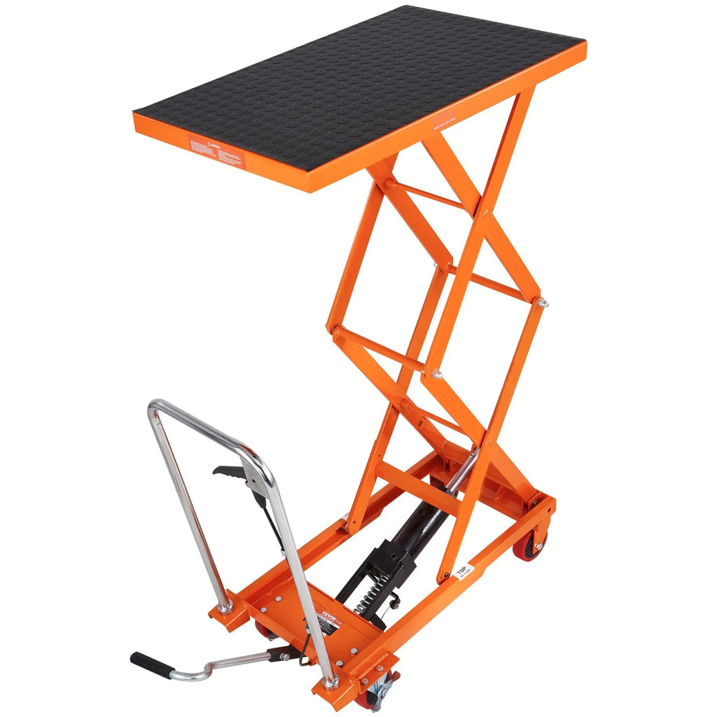 Hydraulic Lift Table Cart, 330lbs Capacity 50" Lifting Height, Manual Double Scissor Lift Table with 4 Wheels and Non-slip