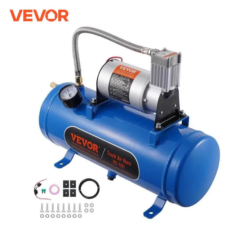12V Air Compressor with Tank 1.6 Gallon/6 L 120 psi Onboard Air Compressor System for Train Air Horns Inflating Tires