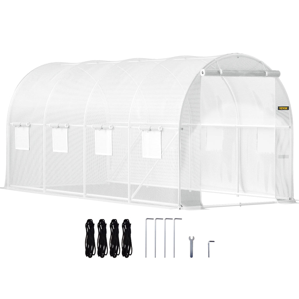 Walk-in Tunnel Greenhouse, 15 x 6.5 x 7 ft Portable Plant Hot House with Galvanized Steel Hoops, 1 Top Beam,Diagonal Poles