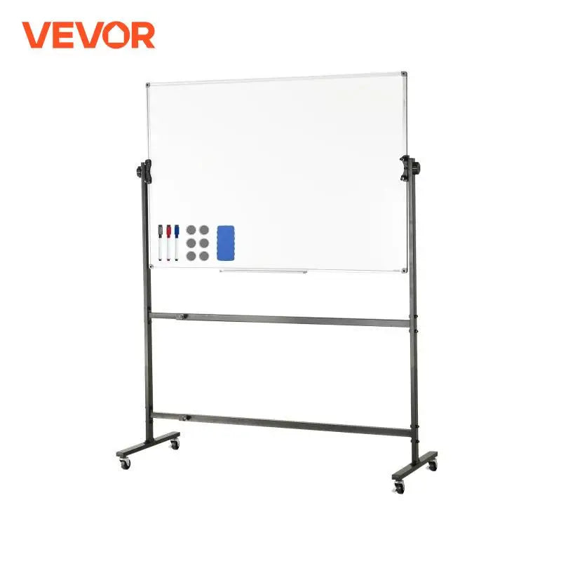 Rolling Whiteboard 48x32 inch Double-Sided Magnetic Mobile Whiteboard 360° Reversible Adjustable Height Dry Erase Board