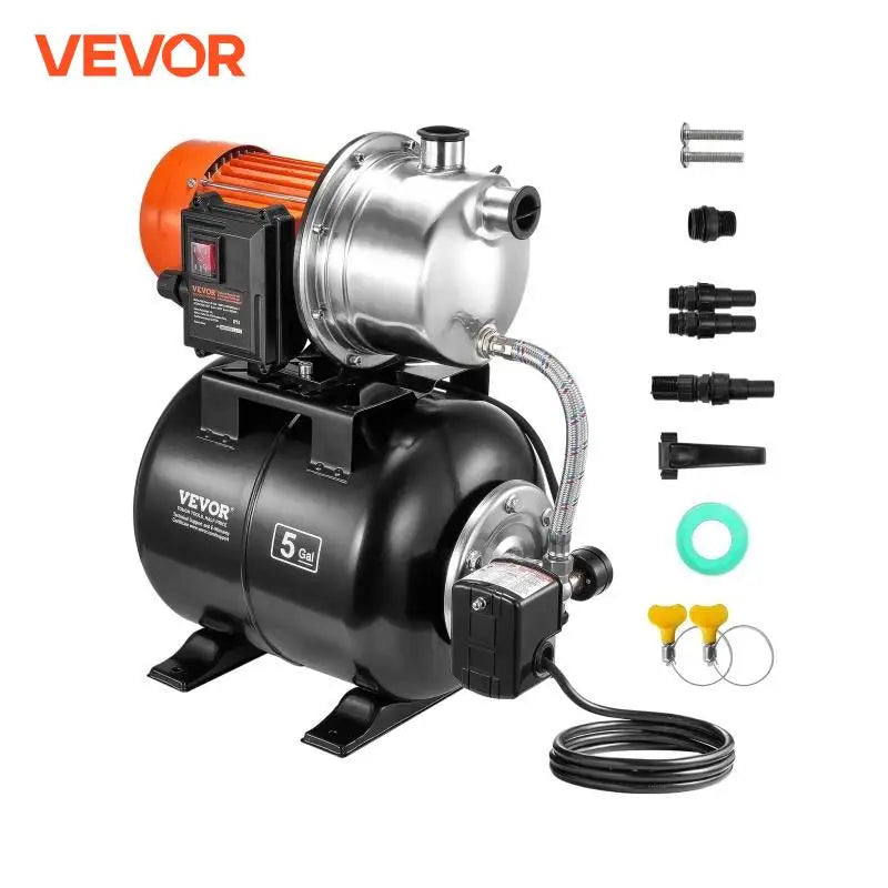 Shallow Well Pump with 5-Gal Pressure Tank 1000GPH / 1320GPH Automatic Irrigation Water Booster Pump for Home Garden Lawn