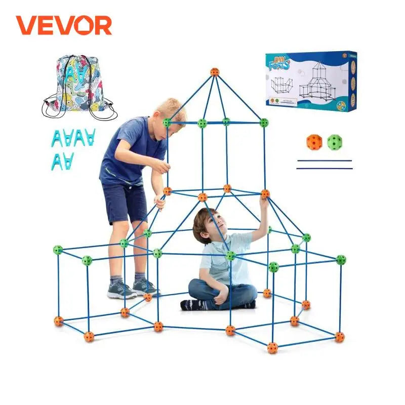 Fort Building Blocks Kids Creative Indoor Play Tent Brick Kit with 80 Rods 40 Balls for DIY Educational Castle Toys Gift