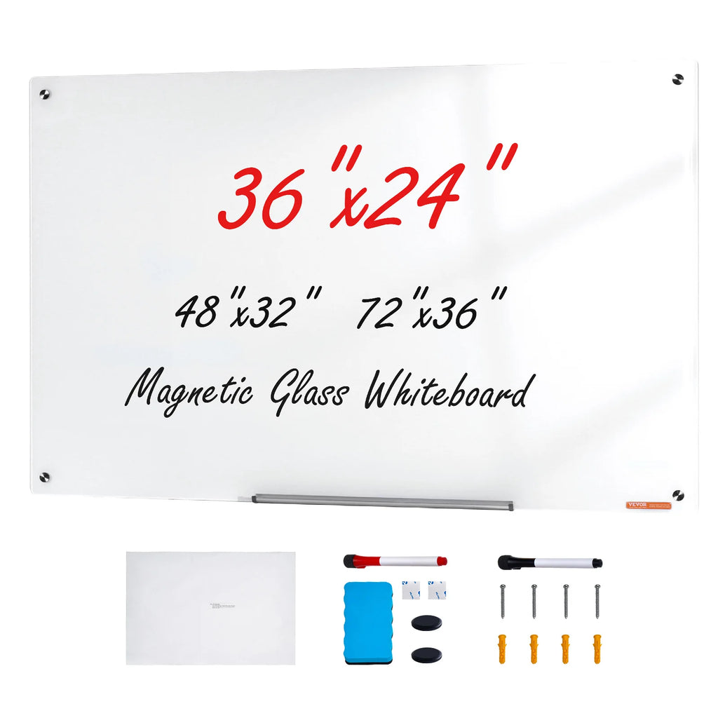 Magnetic Glass Whiteboard 36"x24"/48"x32"/72"x36" Dry Erase Board Wall-Mount Large Frameless Glassboard for School Office
