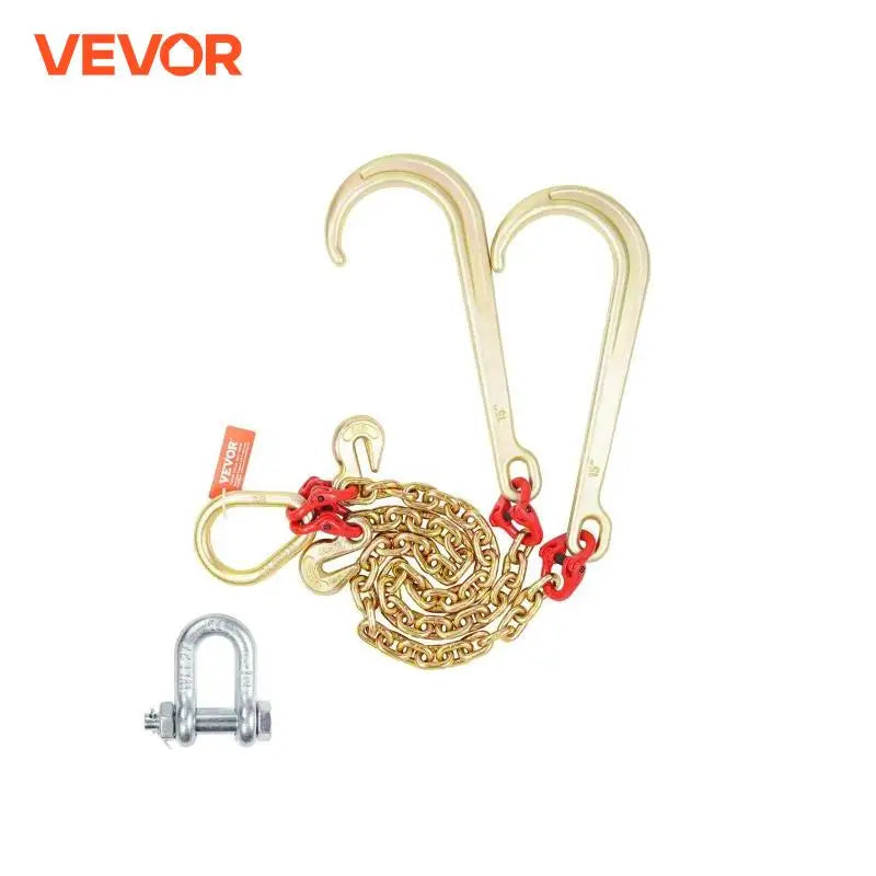 G80 V Towing Bridle Chain Towing with 15" J & Grab Hooks Transport Tow Chain Bridle for Flatbed Truck Wrecker Recovery