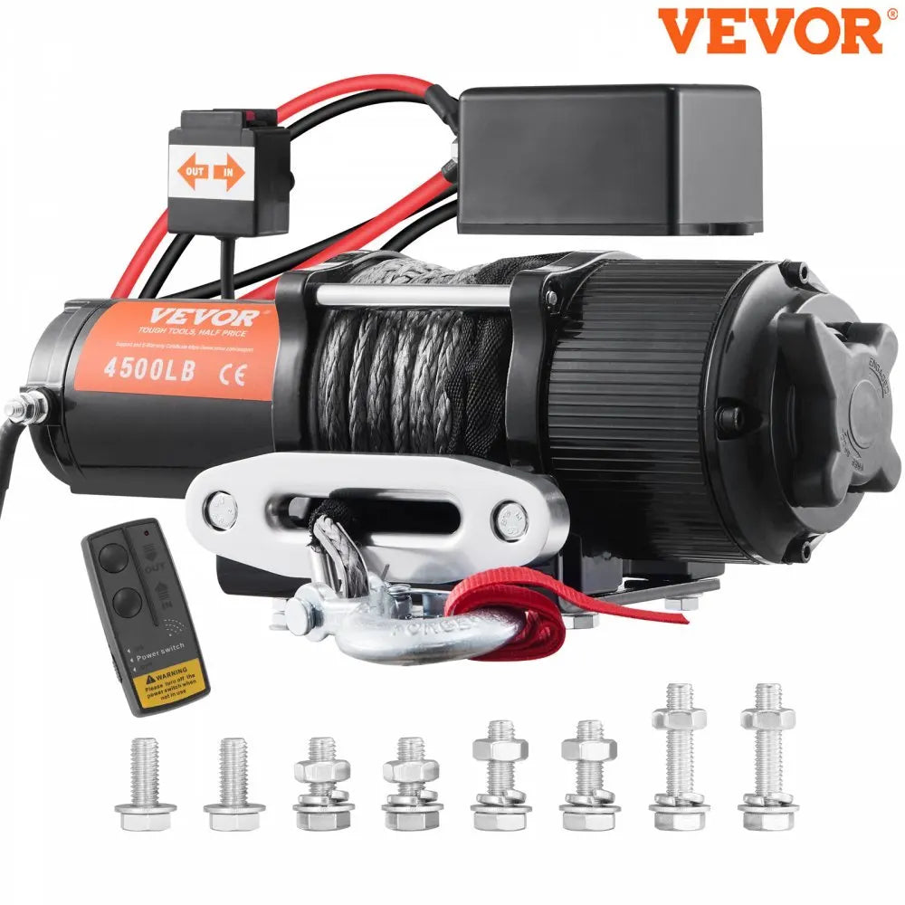 4500lbs Electric Winch ATV UTV Nylon Rope Winch with Wireless or Wired Remote for Towing Jeep Off-Road SUV Truck Car