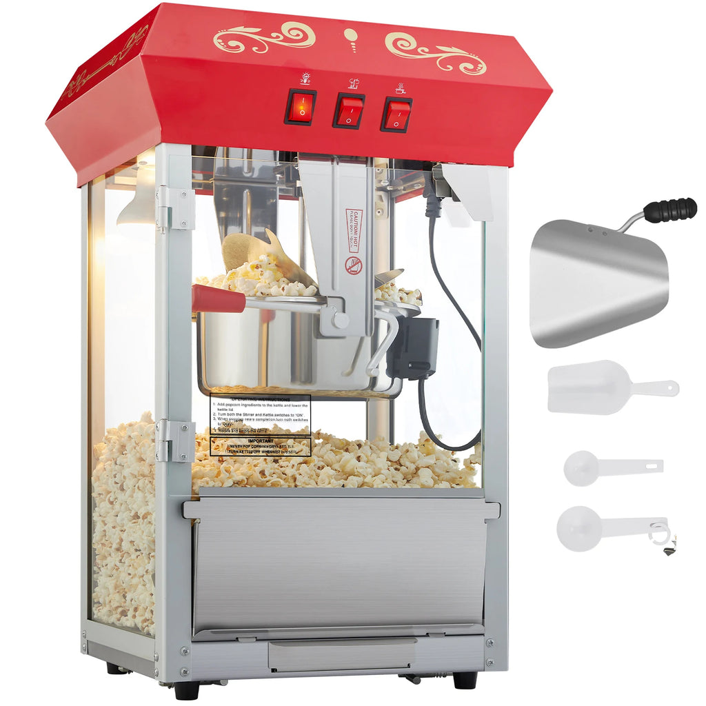 8/12Oz Electric Popcorn Maker Commercial Popper Machine  Automatic Corn Cookware with Scoop Spoon SUS304 Heating Tube
