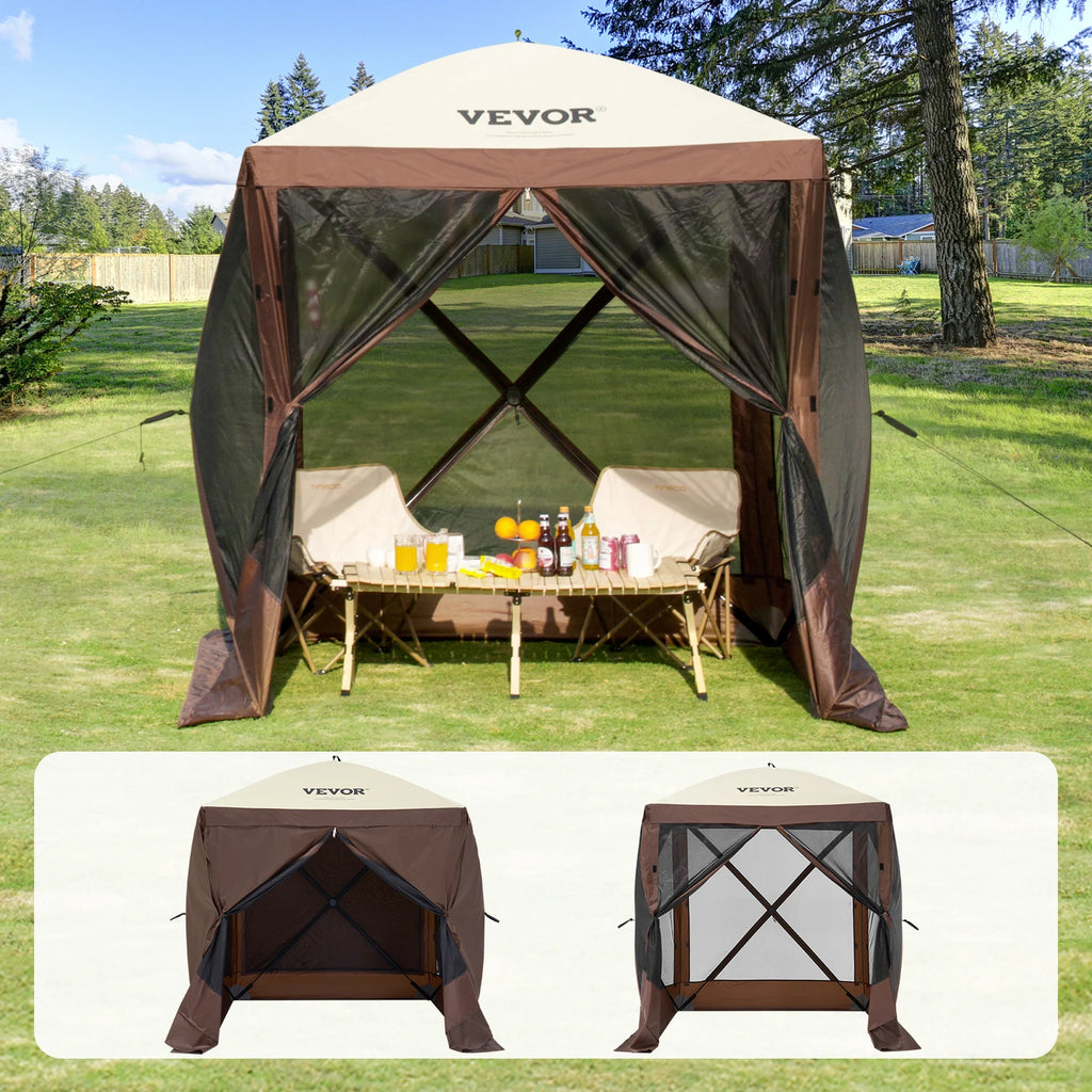 Pop-Up Gazebo Tent Summer Screen Tent 6x6FT 4 Sided Canopy Sun Shelter w/Removable Privacy Wind Cloths & Mosquito Netting