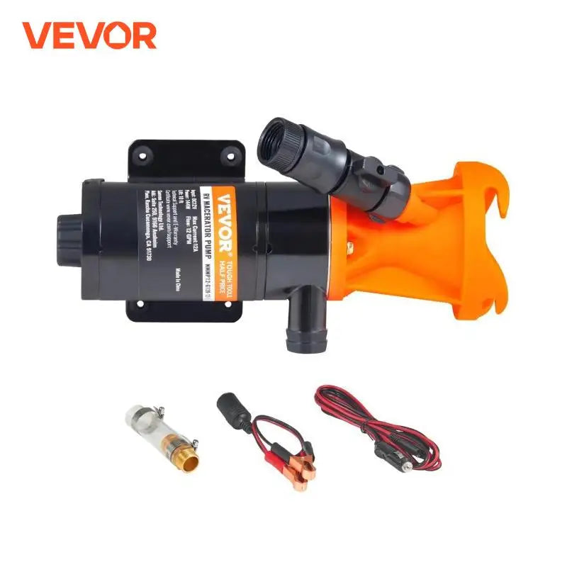 RV Portable Macerator Pump 12V 12GMP with Detachable Quick Connection Valve Metal Hose Clamp Power Cord for RV Motorhome