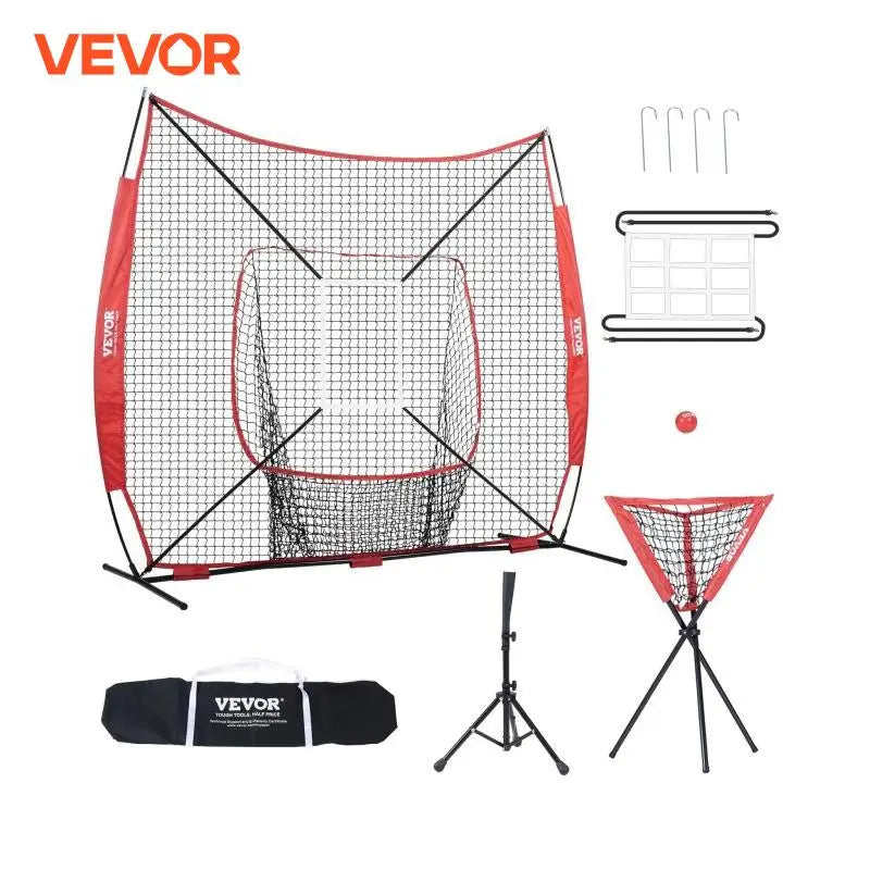 7ft x 7ft Portable Baseball Softball Practice Training Net for Hitting Catching Pitching with Carry Bag Ball Collector