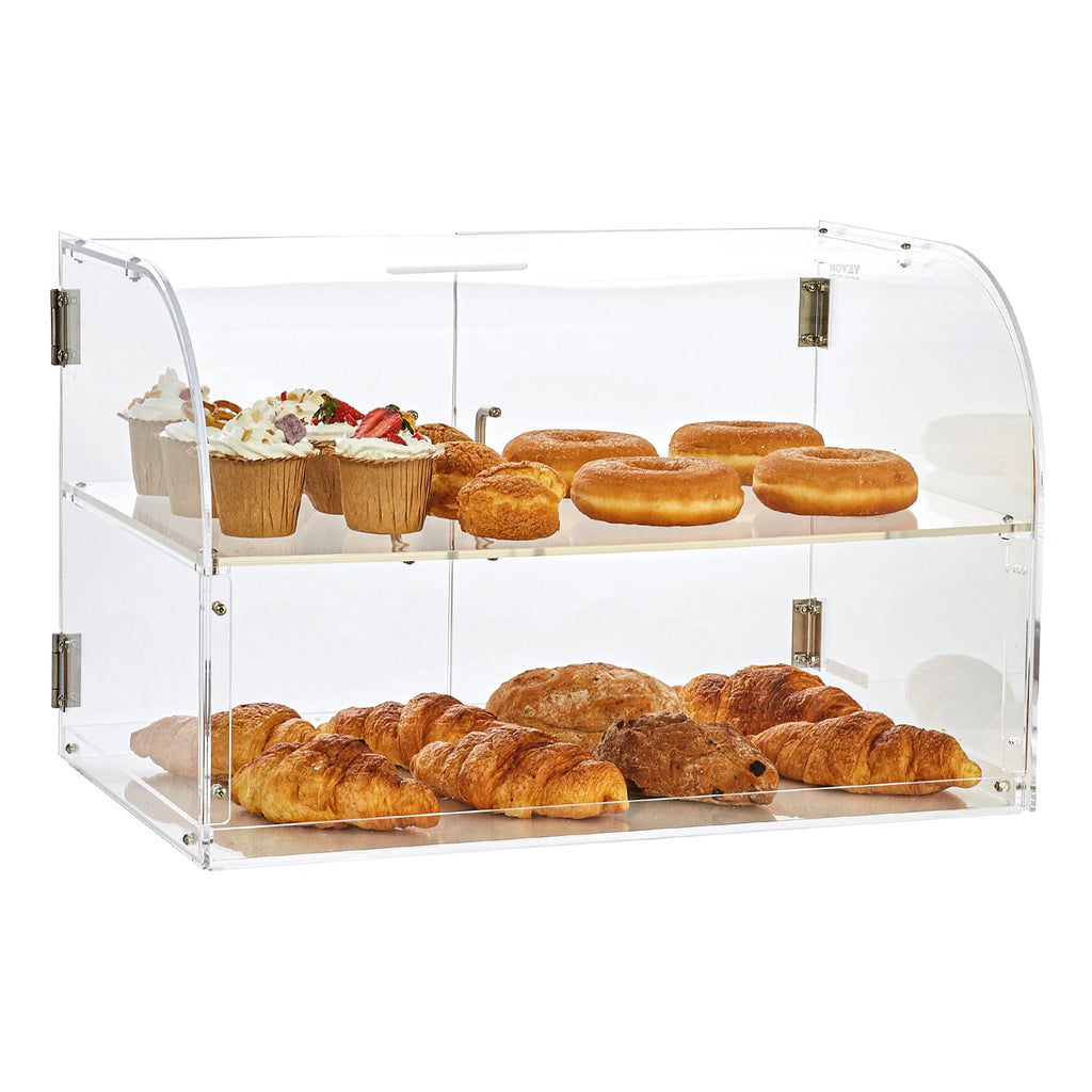 2/3 Tray Clear Pastry Display Case Acrylic Commercial Countertop Bakery Display Case with Front and Rear Door for Bread