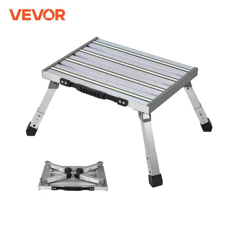 RV Steps Aluminum Alloy Folding Platform Step Adjustable Height Portable Step Stool with Anti-Slip Surface Rubber Feet