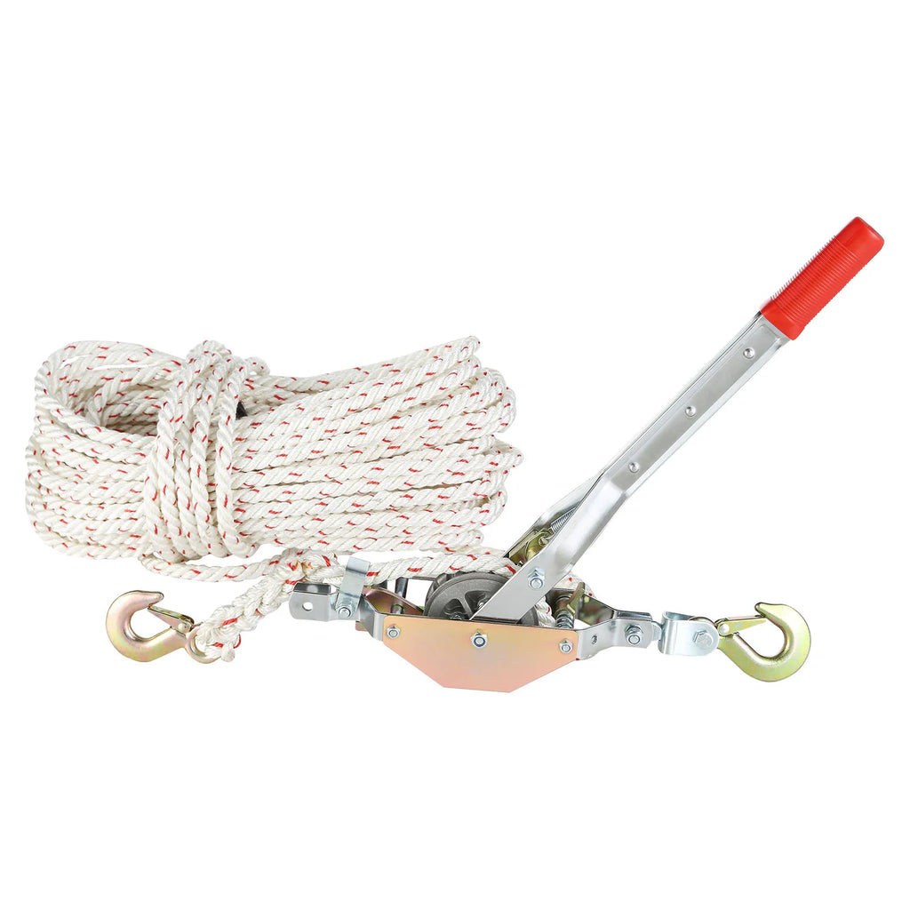 Rope Puller 3/4 Ton 1,653lbs Pulling Capacity with 100' 0.6" diameter Rope 2 Hook Come Along Winch Heavy Duty Puller Tool