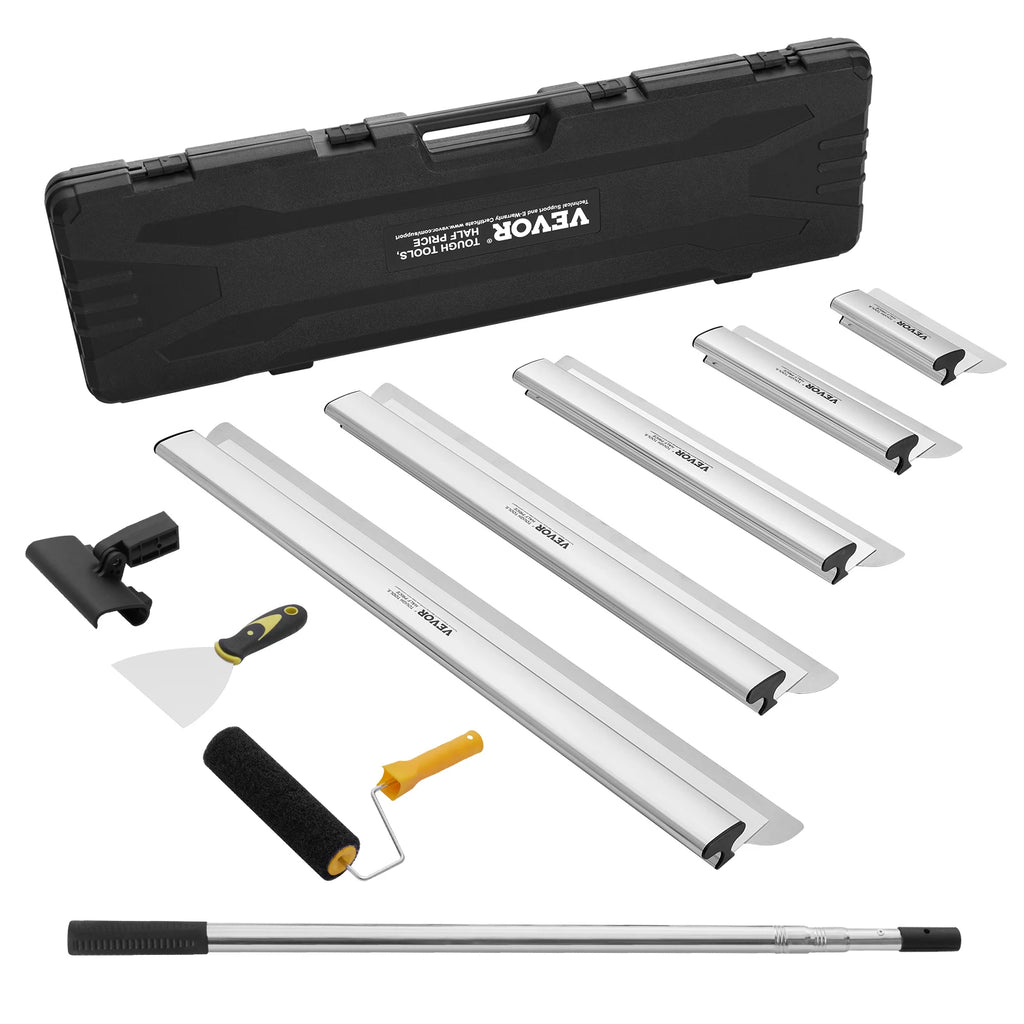 Drywall Skimming Blade Set 10/16/24/32/40 inch Skimming Blades + 34-81.6 in Extension Handle Pole Stainless Steel Knife