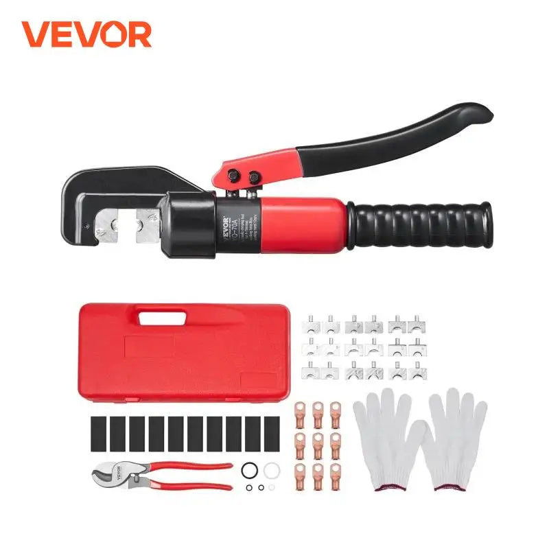 AWG12-2/0 Crimping Tool Copper And Aluminum Terminal Battery Lug Hydraulic Crimper,with a Cutting Pliers, Gloves