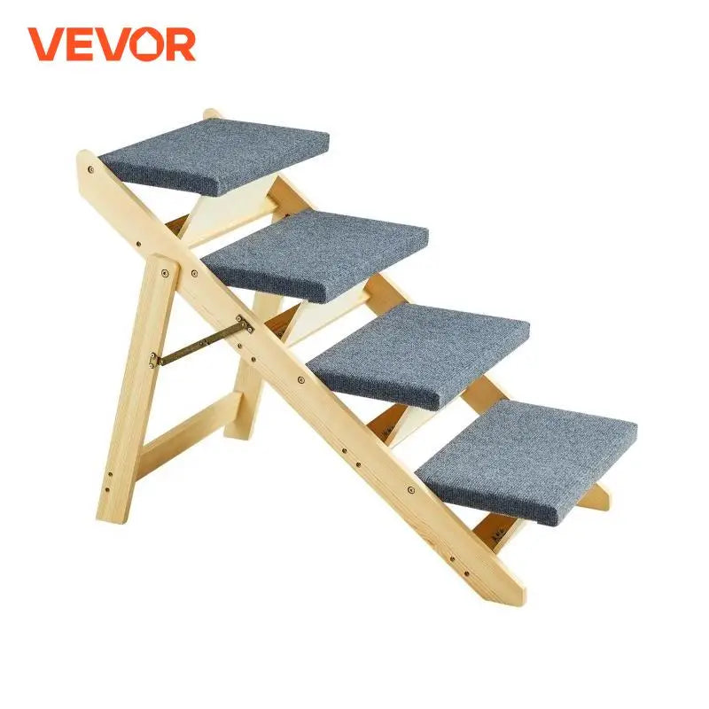 Wooden Pet Steps and Ramp Combo 2-in-1 Design Foldable Access for Beds Steps Structure for Pets of Small to Large Size