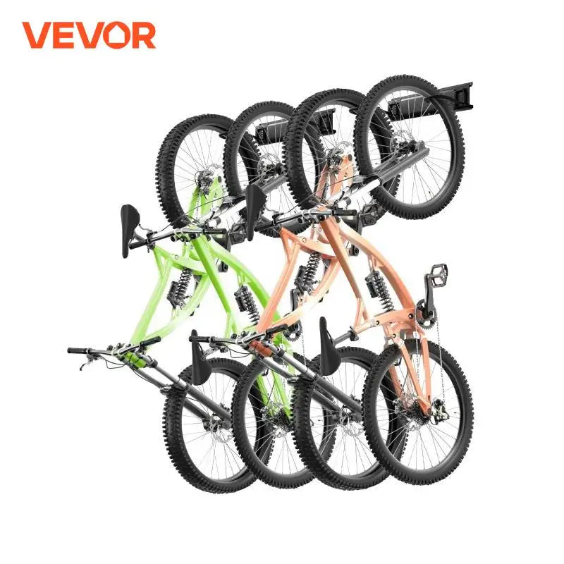 Bike Storage Rack Wall Mount Bike Storage Hanger with 2 Helmets Hooks Adjustable Holder for 4 Bikes Home Garage Organizer