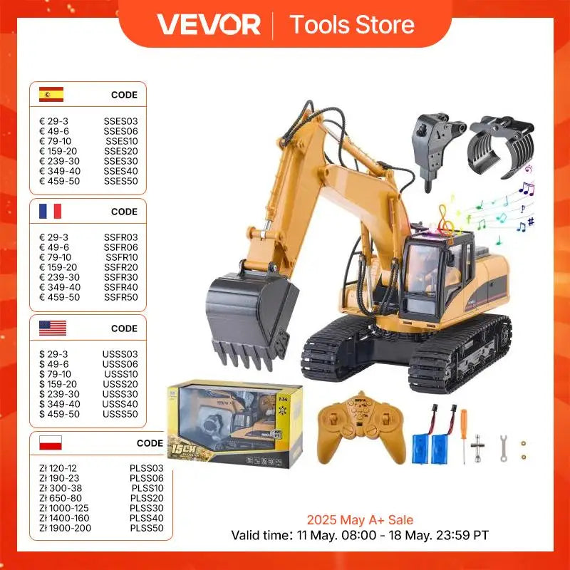 2.4G Remote Control Excavator Dump Truck 3 in 1 RC Model Car Digger Toy with Light & Sound Construction Vehicle for Kid