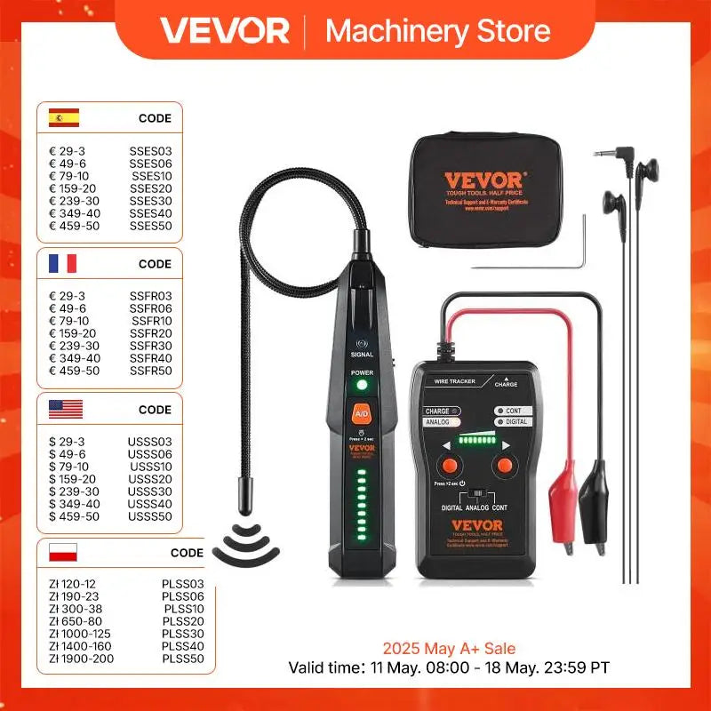Subterranean Wire Locator 6.5 FT Detection Depth Earphone-Included Cable Tracer and Break Detector 3280 FT Detection Range
