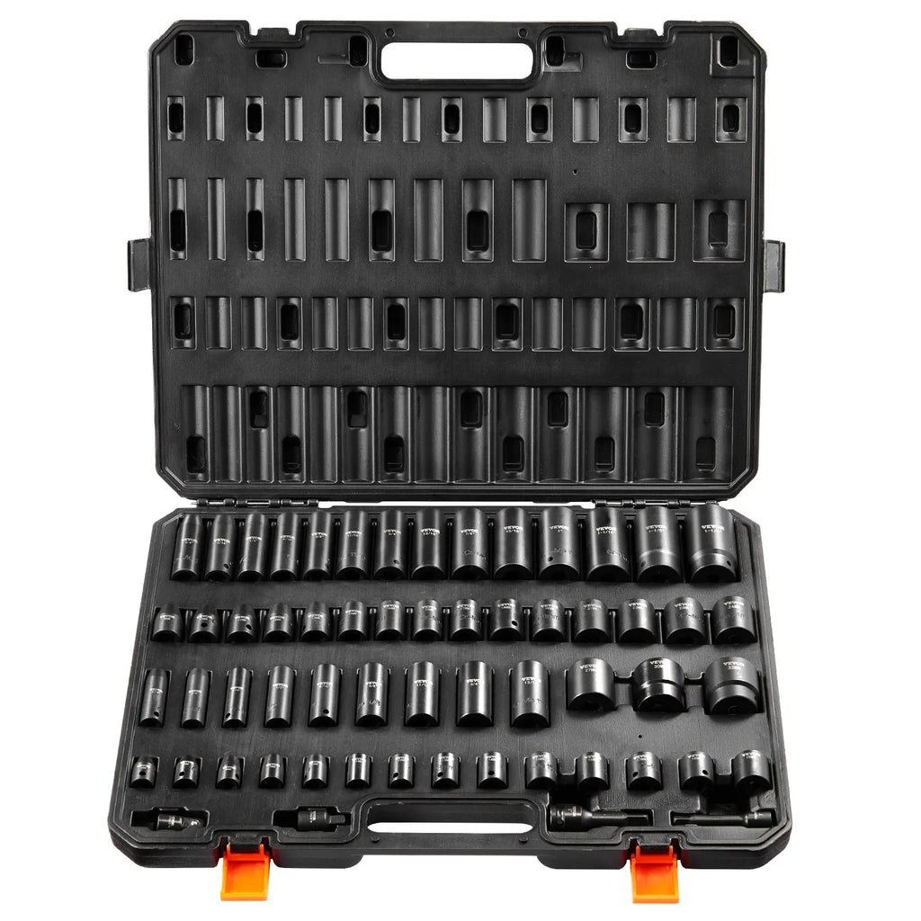 Impact Sockets Set 59pcs 6-Point 3/8" & 1/2" Drive Bit Ratchet Tool Kit Alloy Steel for Auto Repair, Easy-to-Read Markings
