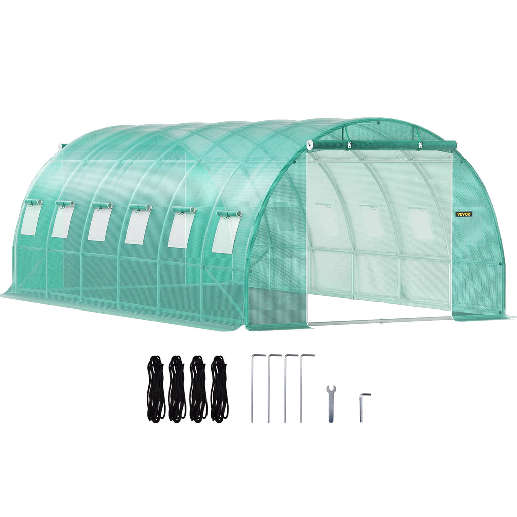 Walk-in Tunnel Greenhouse, 20 x 10 x 7 ft Portable Plant Hot House w/ Galvanized Steel Hoops, 3 Top Beams,4 Diagonal Poles